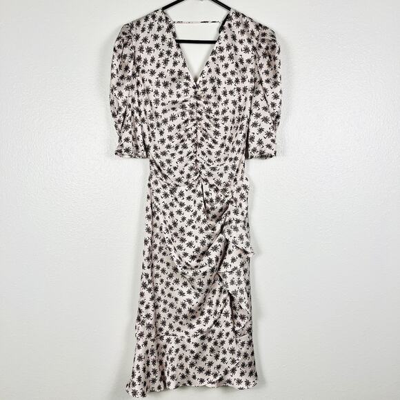 NWOT Maje Size 36/US 4 Palm Tree Print Ruffled Short Puff Sleeve Dress - Picture 3 of 8